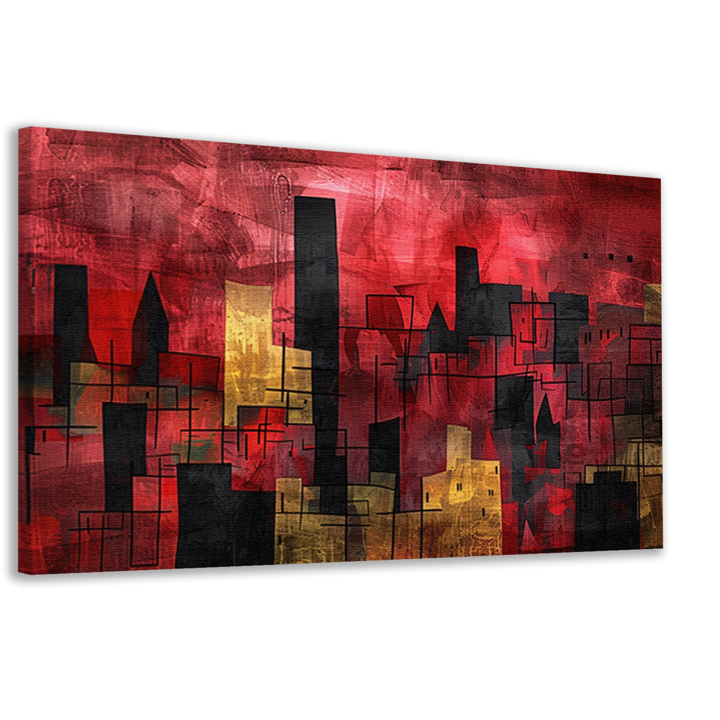 Abstracte digitale skyline kunst in levendige kleuren canvas