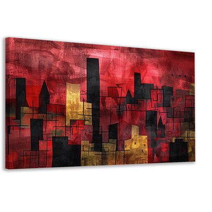 Abstracte digitale skyline kunst in levendige kleuren canvas