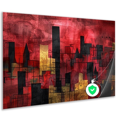 Abstracte digitale skyline kunst in levendige kleuren poster