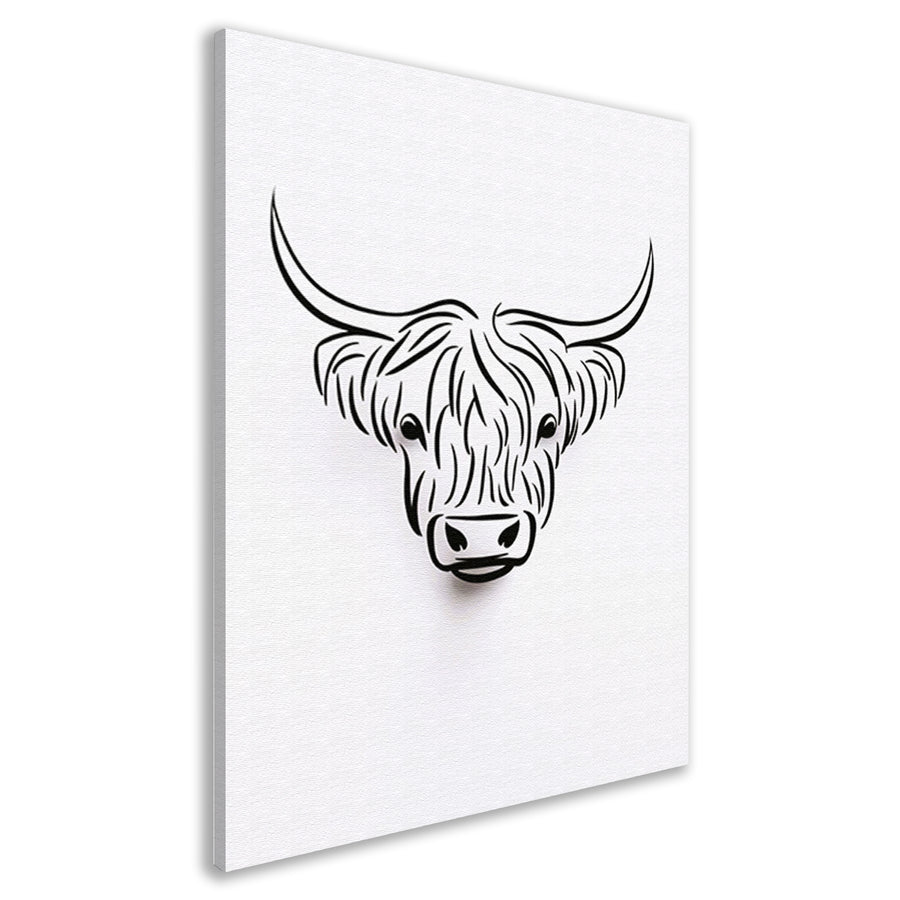 Zwart-witte minimalistische Schotse hooglander lijnillustratie canvas