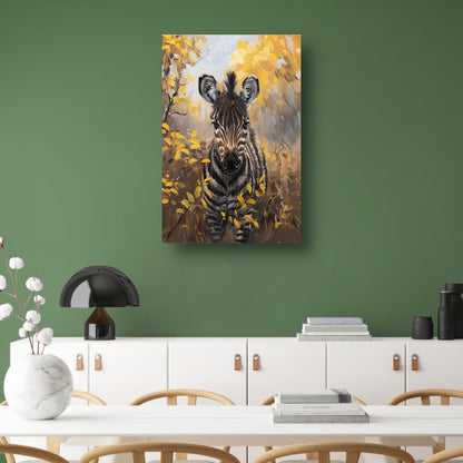 Surrealistische zebra in herfstachtige omgeving canvas met baklijst