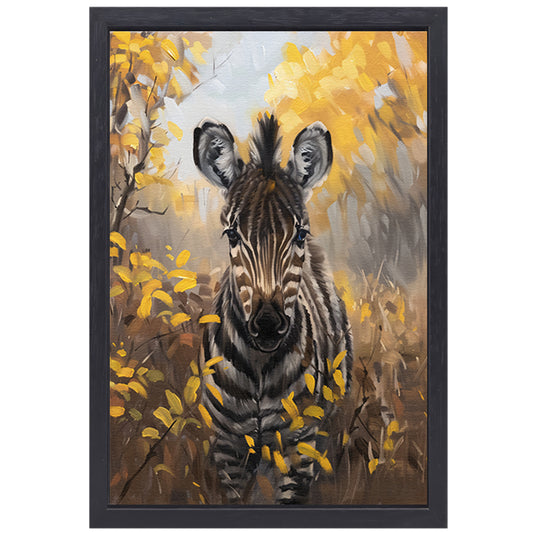 Surrealistische zebra in herfstachtige omgeving canvas met baklijst