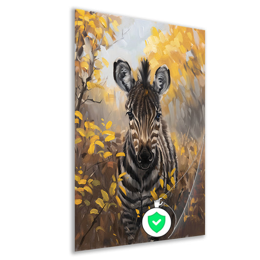 Surrealistische zebra in herfstachtige omgeving poster