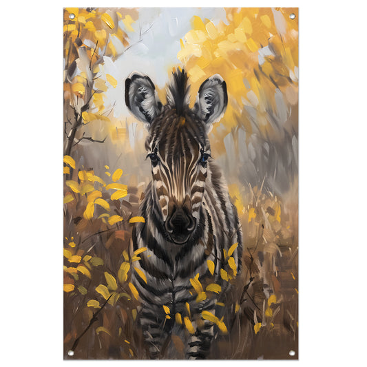 Surrealistische zebra in herfstachtige omgeving tuinposter