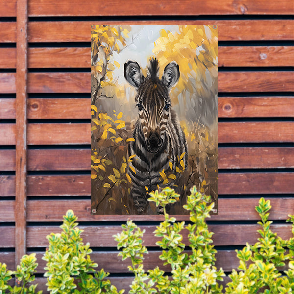 Surrealistische zebra in herfstachtige omgeving tuinposter