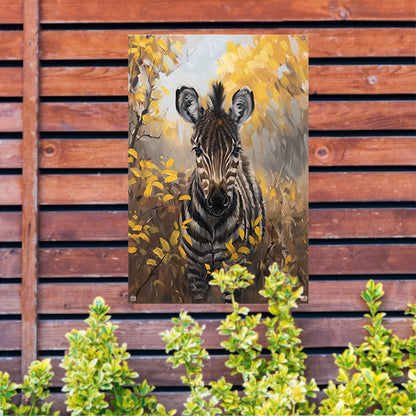 Surrealistische zebra in herfstachtige omgeving tuinposter