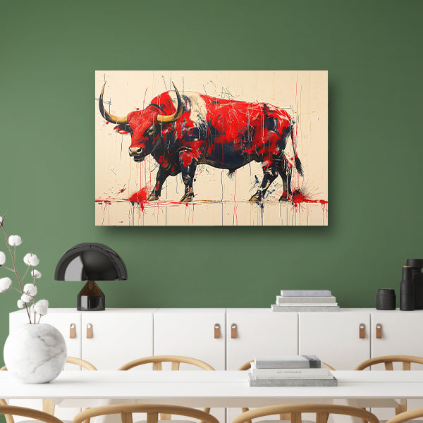 Abstract rode stier canvas met baklijst