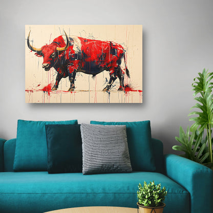 Abstract rode stier canvas met baklijst