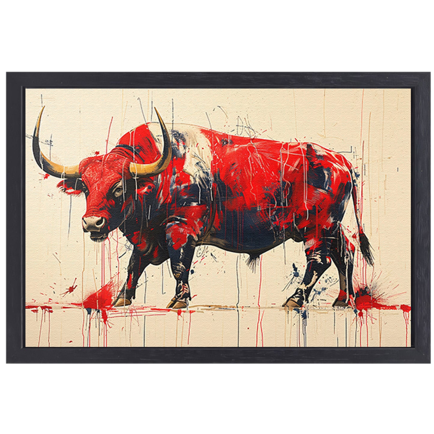 Abstract rode stier canvas met baklijst
