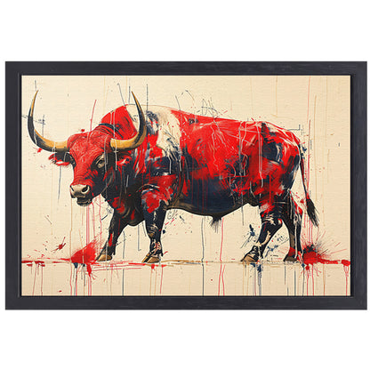 Abstract rode stier canvas met baklijst