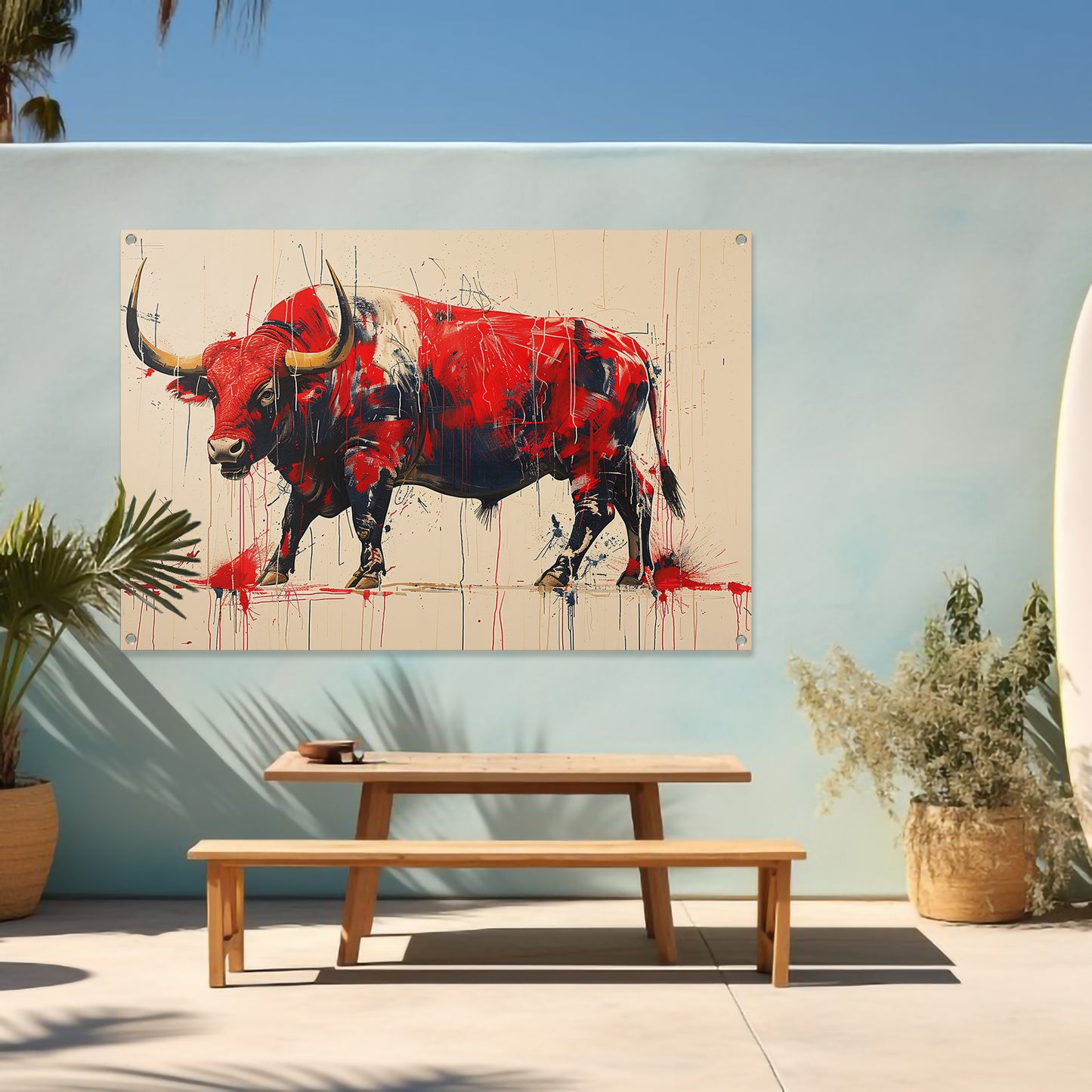 Abstract rode stier tuinposter