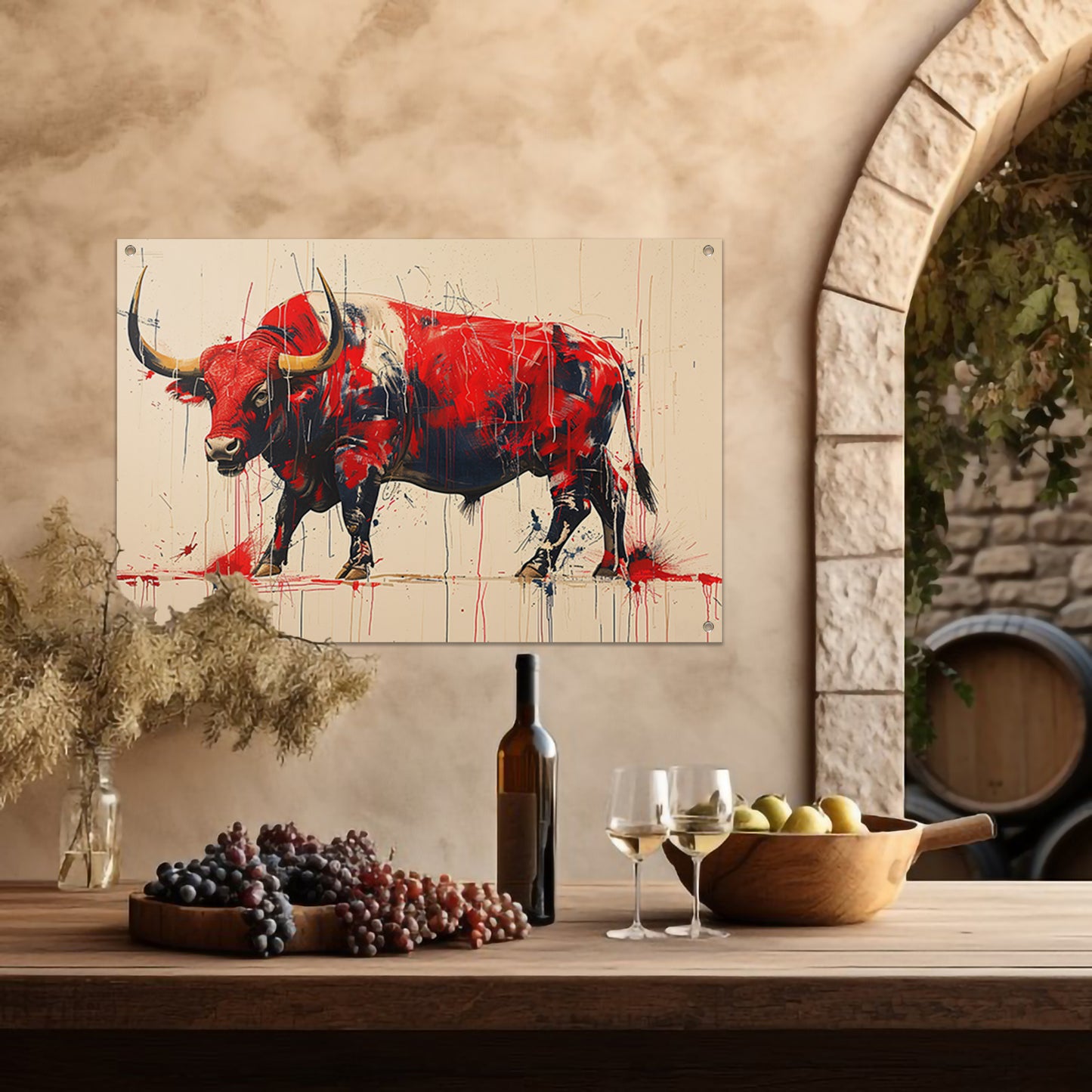 Abstract rode stier tuinposter