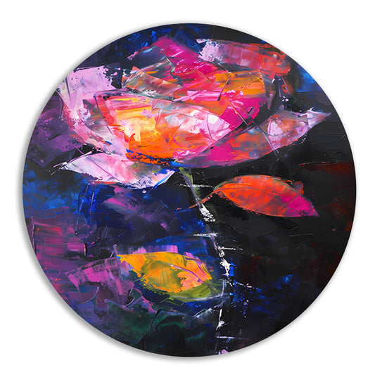 Abstract schilderij van kleurrijke roos aluminium muurcirkel