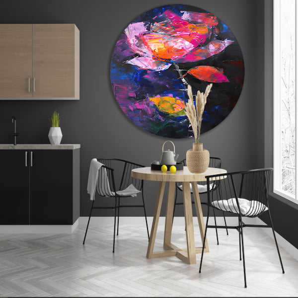Abstract schilderij van kleurrijke roos aluminium muurcirkel