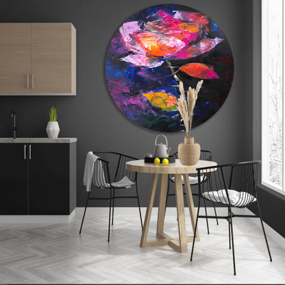 Abstract schilderij van kleurrijke roos aluminium muurcirkel