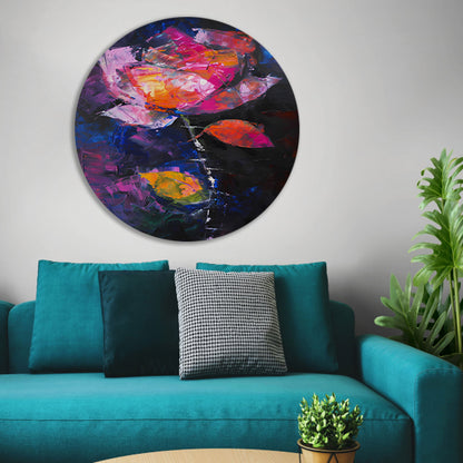 Abstract schilderij van kleurrijke roos aluminium muurcirkel