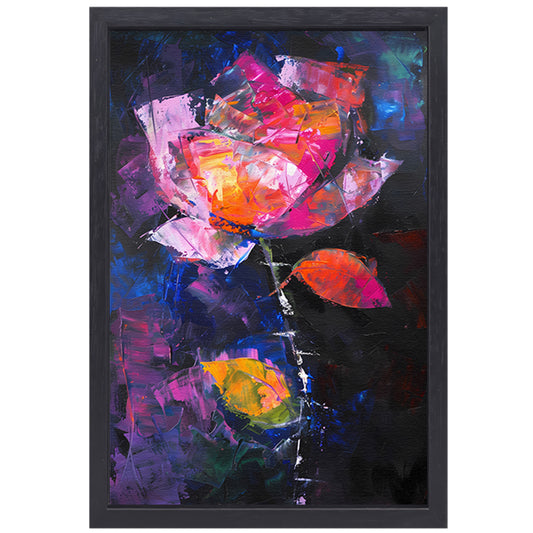 Abstract schilderij van kleurrijke roos canvas met baklijst