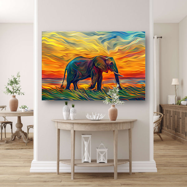 Abstracte olifant met zonsondergang poster