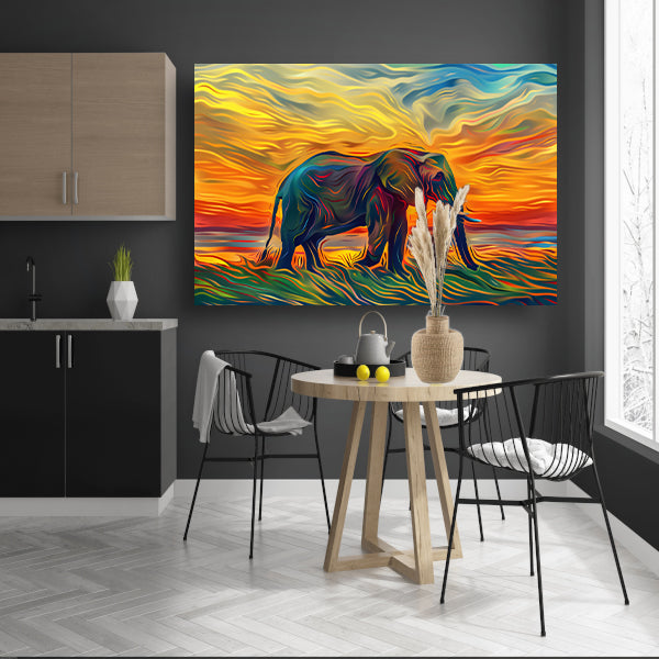Abstracte olifant met zonsondergang poster