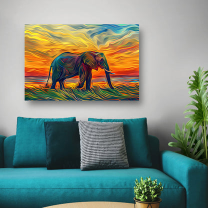 Abstracte olifant met zonsondergang canvas