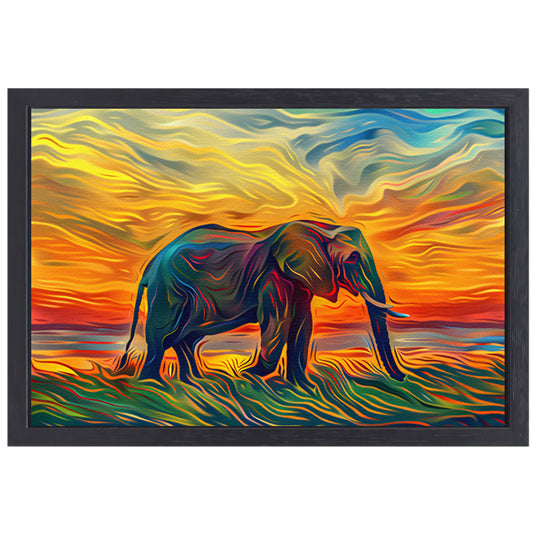 Abstracte olifant met zonsondergang canvas met baklijst
