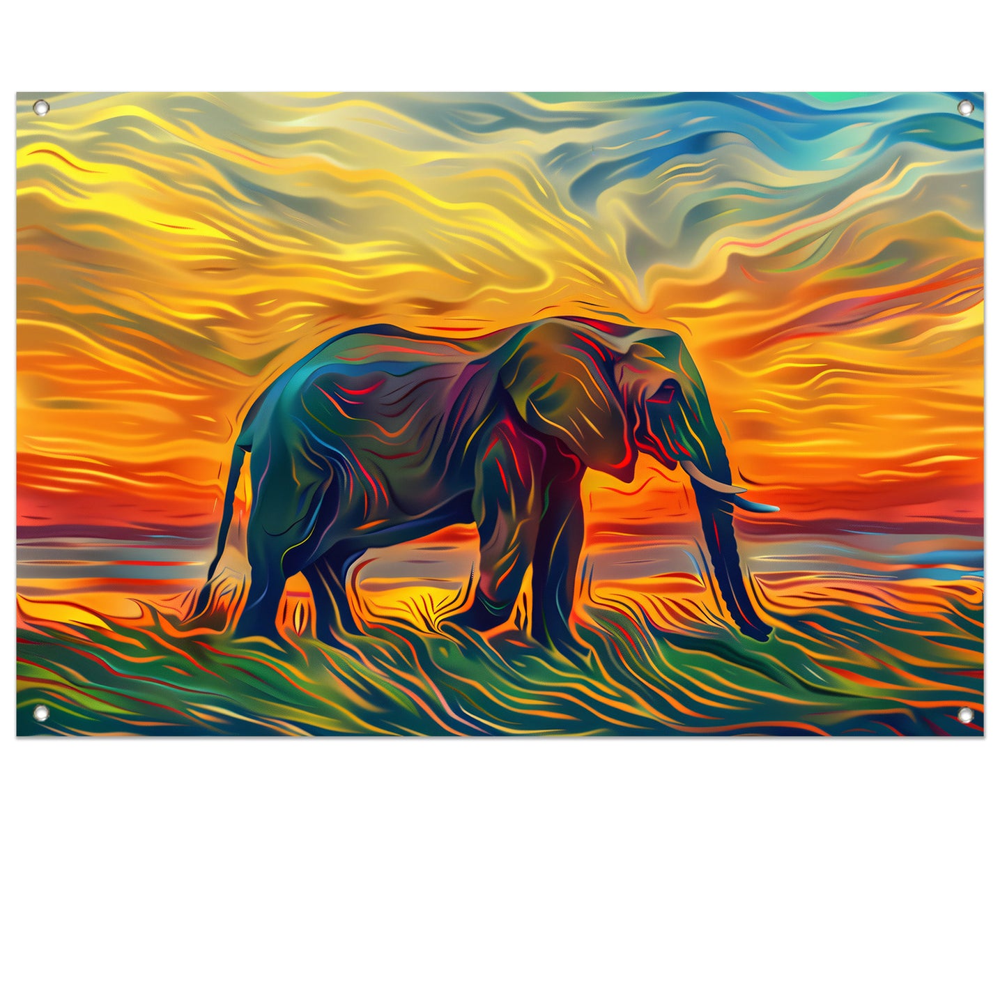 Abstracte olifant met zonsondergang tuinposter