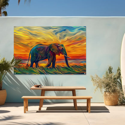 Abstracte olifant met zonsondergang tuinposter