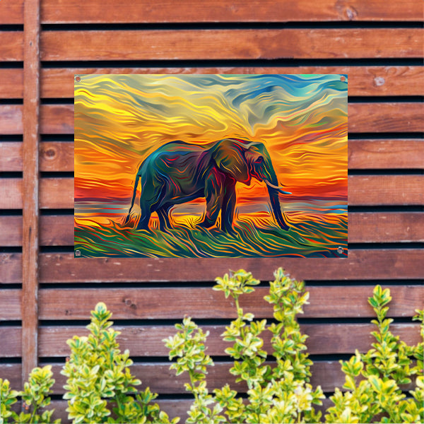 Abstracte olifant met zonsondergang tuinposter