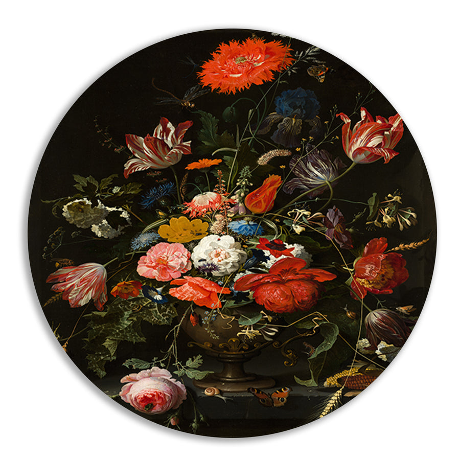 Bloemen in een metalen vaas - Abraham Mignon forex muurcirkel