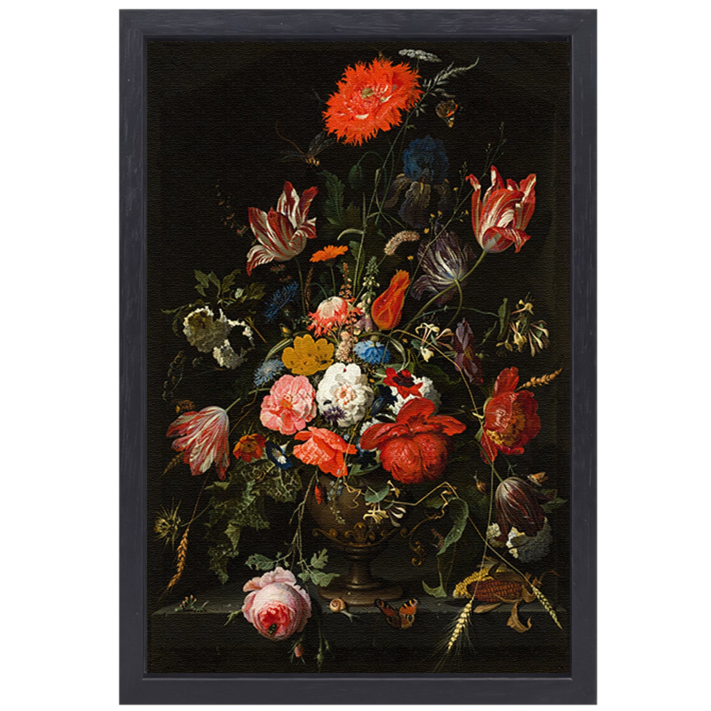 Bloemen in een metalen vaas - Abraham Mignon canvas met baklijst