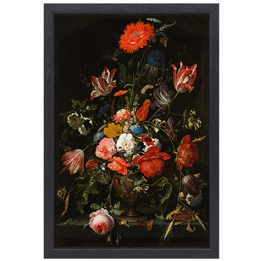 Bloemen in een metalen vaas - Abraham Mignon canvas met baklijst