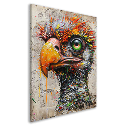 Kleurrijke surrealistische vogel met grote oogdetails canvas