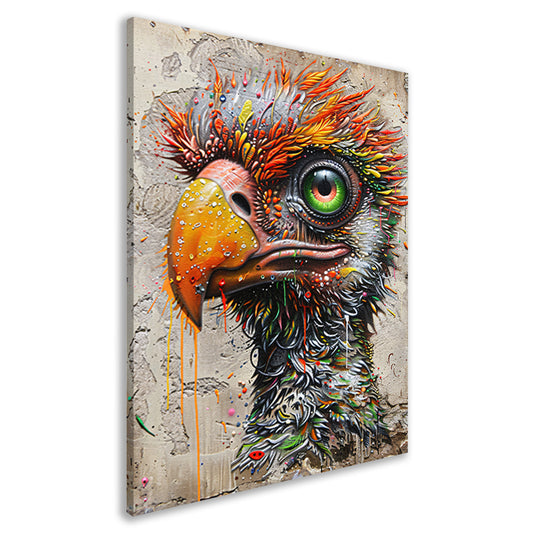 Kleurrijke surrealistische vogel met grote oogdetails canvas