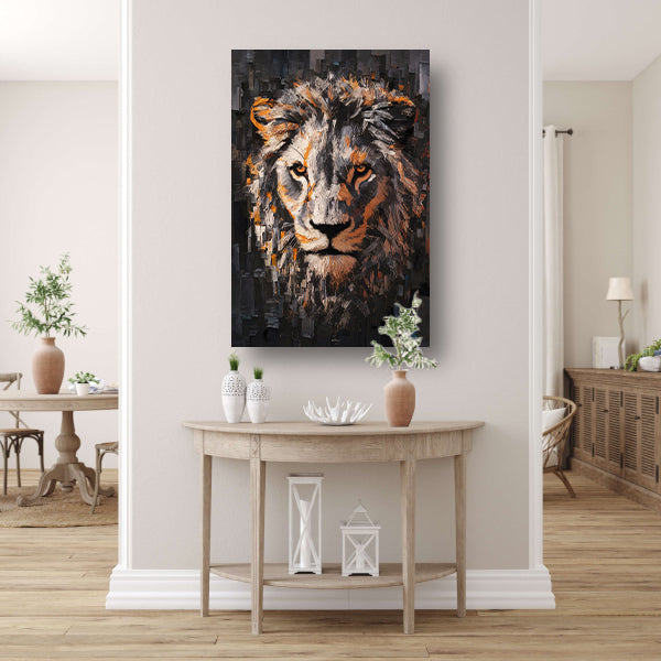 Majestueuze leeuw in levendige kleuren canvas met baklijst