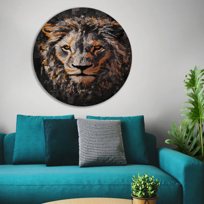 Majestueuze leeuw in levendige kleuren aluminium muurcirkel
