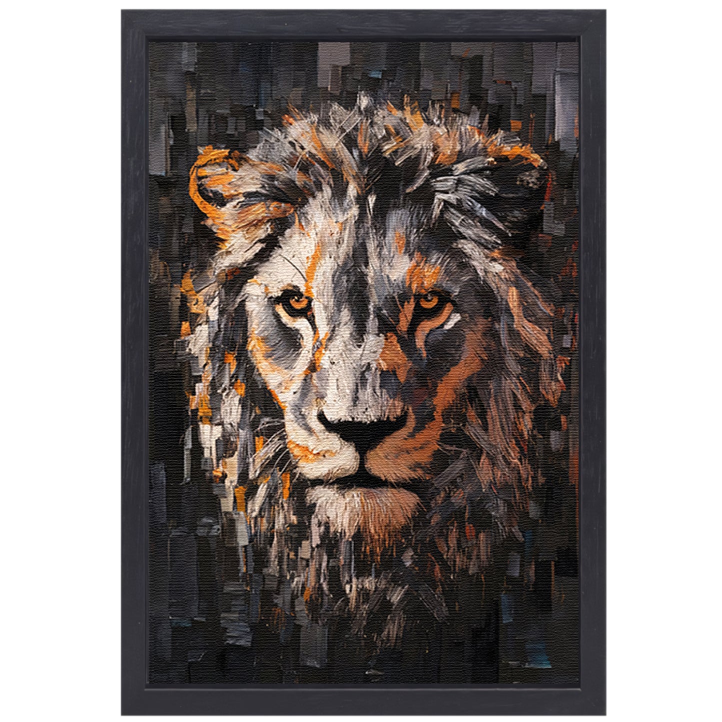 Majestueuze leeuw in levendige kleuren canvas met baklijst