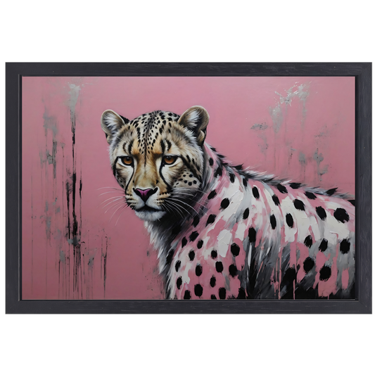 Intens Roze Luipaard in Moderne Kunst canvas met baklijst