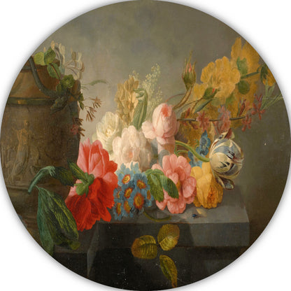 Boeket bloemen op een richel - Pieter Faes aluminium muurcirkel