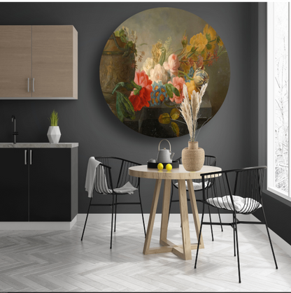 Boeket bloemen op een richel - Pieter Faes aluminium muurcirkel