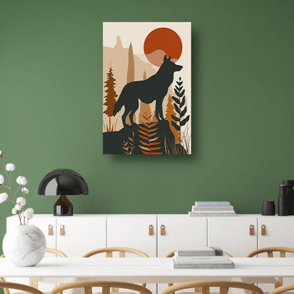 Stilistische wolf met zonsondergang in eenvoudige vormen canvas