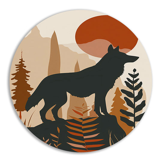 Stilistische wolf met zonsondergang in eenvoudige vormen forex muurcirkel