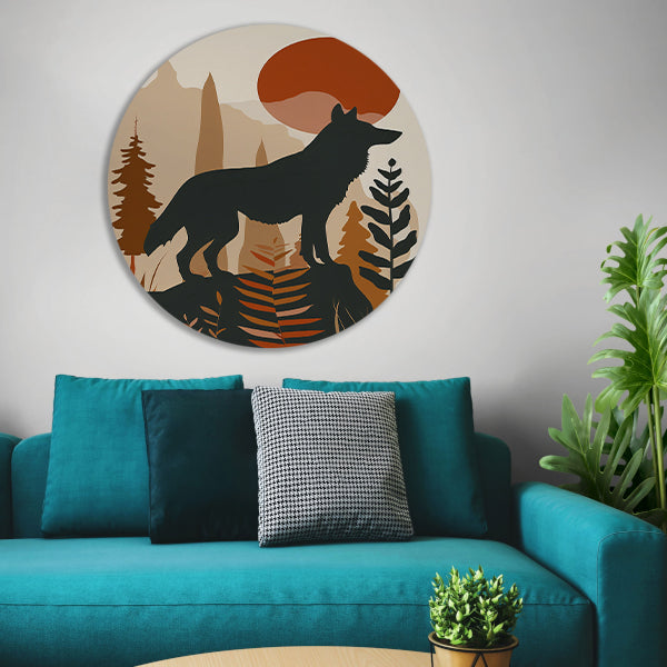 Stilistische wolf met zonsondergang in eenvoudige vormen forex muurcirkel