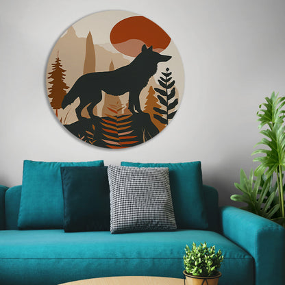 Stilistische wolf met zonsondergang in eenvoudige vormen forex muurcirkel