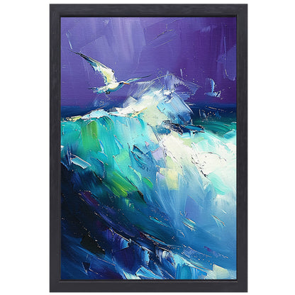 Abstracte vogel met kleurrijke golven canvas met baklijst