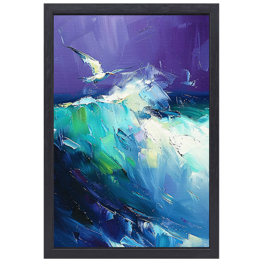Abstracte vogel met kleurrijke golven canvas met baklijst