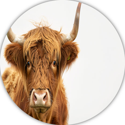 Close-up van een Schotse hooglander met indrukwekkende hoorns forex muurcirkel