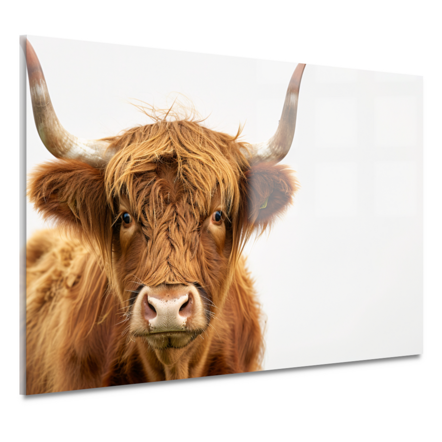 Close-up van een Schotse hooglander met indrukwekkende hoorns acrylglas