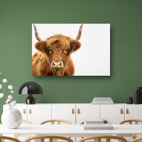 Close-up van een Schotse hooglander met indrukwekkende hoorns canvas met baklijst