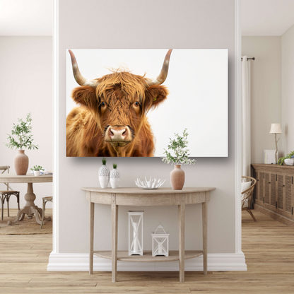 Close-up van een Schotse hooglander met indrukwekkende hoorns canvas met baklijst