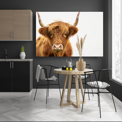 Close-up van een Schotse hooglander met indrukwekkende hoorns canvas met baklijst